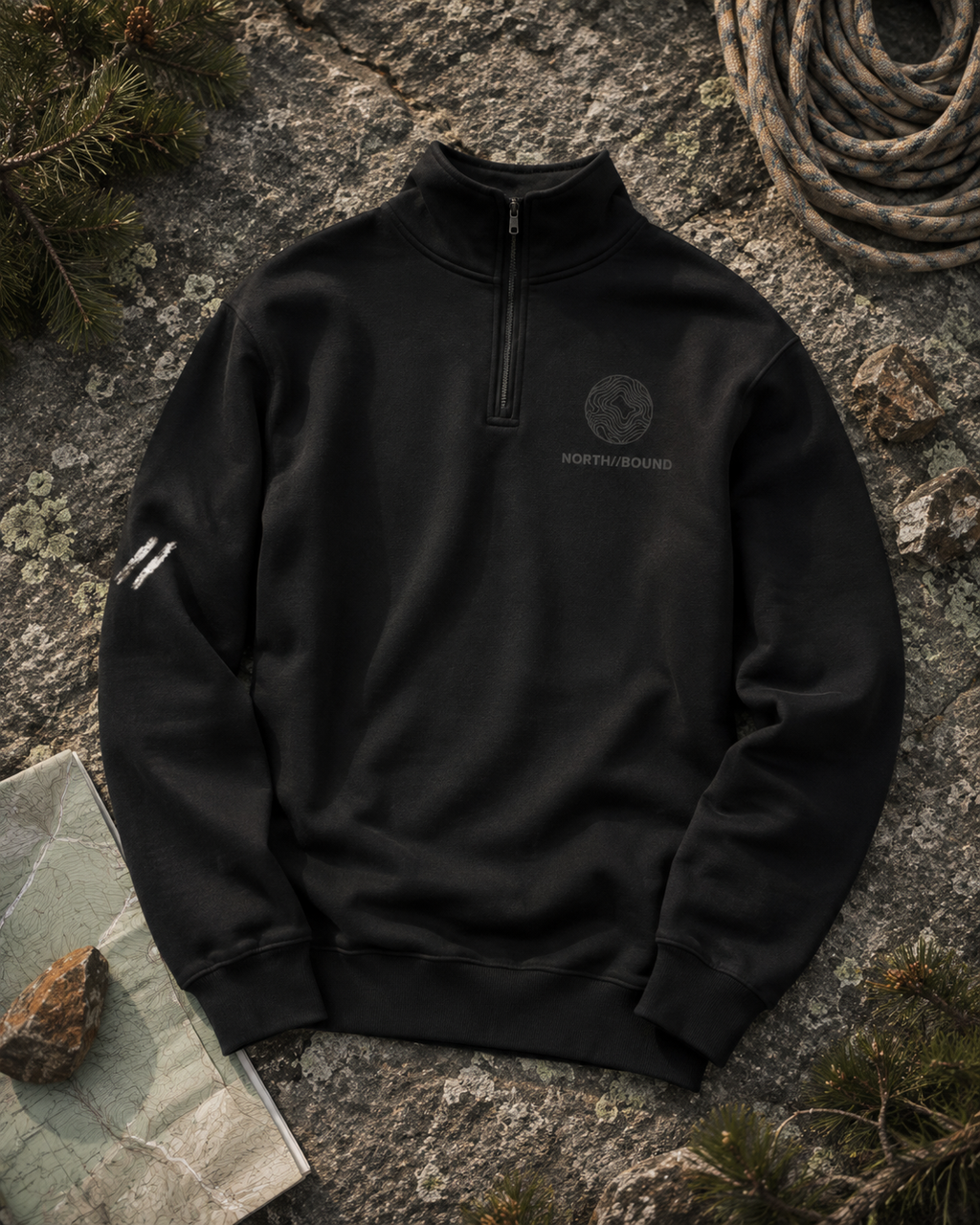 Heavyweight fleece fabric detail on NORTH//BOUND Traverse Quarter-Zip